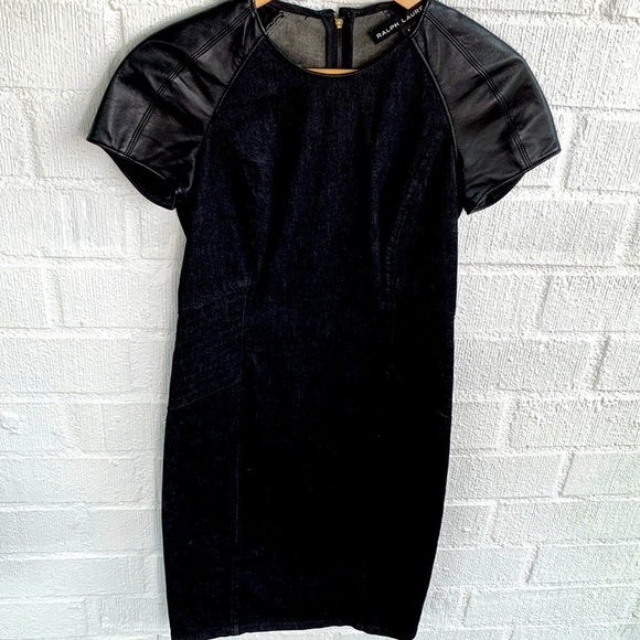 Ralph Lauren Black Label Leather Lamb Denim Stretch Dress sz 6 - Picture 2 of 9